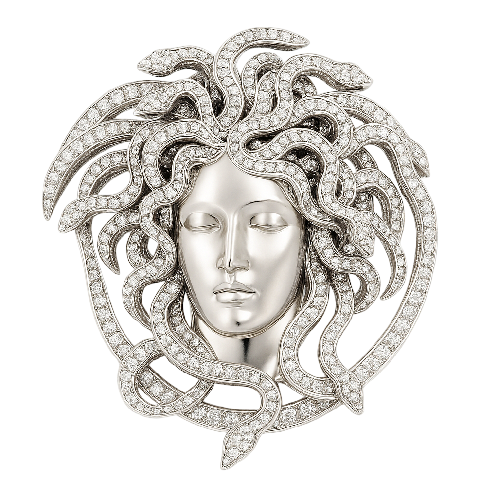 IMPERARI MEDUSA PAVÉ DIAMOND BROOCH – WHITE GOLD